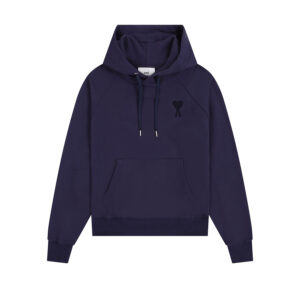 AMI Paris Tone-On-Tone Hoodie Navy Blue