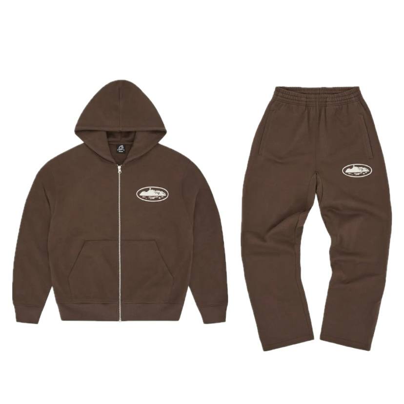 Corteiz Island Puff Print Tracksuit Brown