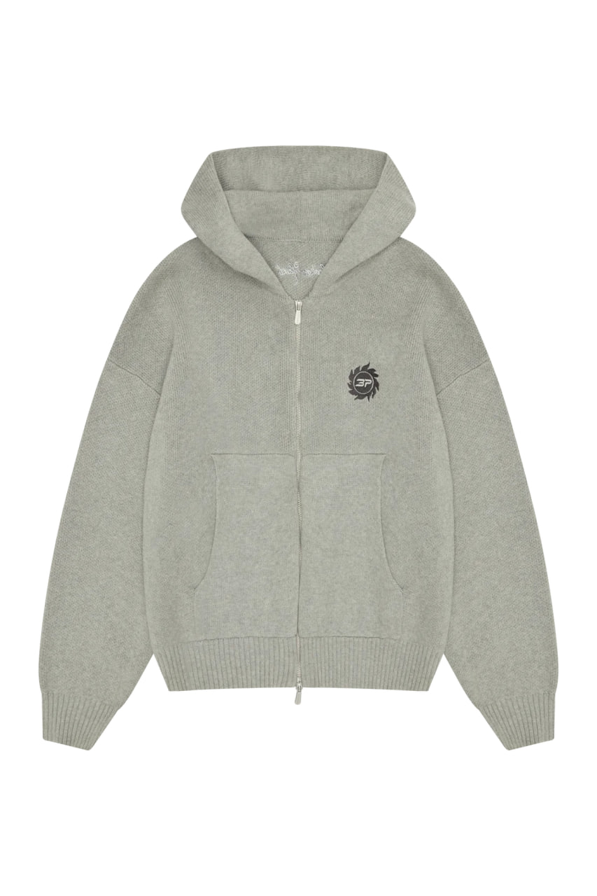 Broken Planet Sun Logo Knit Zip-Up Hoodie Heather Grey