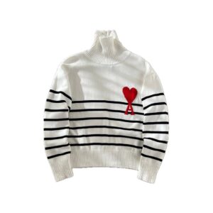 Ami Paris Ami de Coeur Striped Turtleneck Sweater