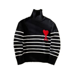 Ami Paris Ami de Coeur Striped Turtleneck Sweater