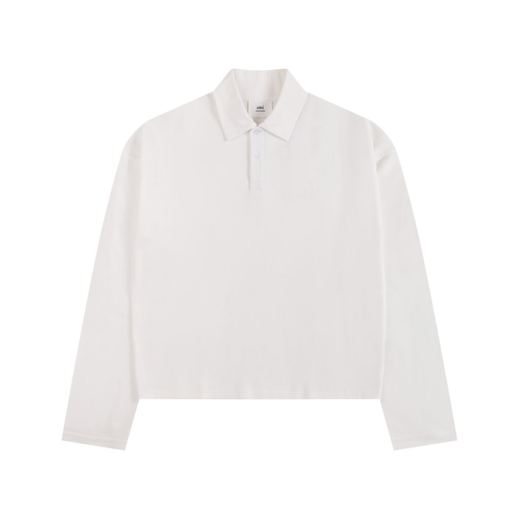 Ami Paris Ami de Coeur Tonal Patch Long Sleeve Polo