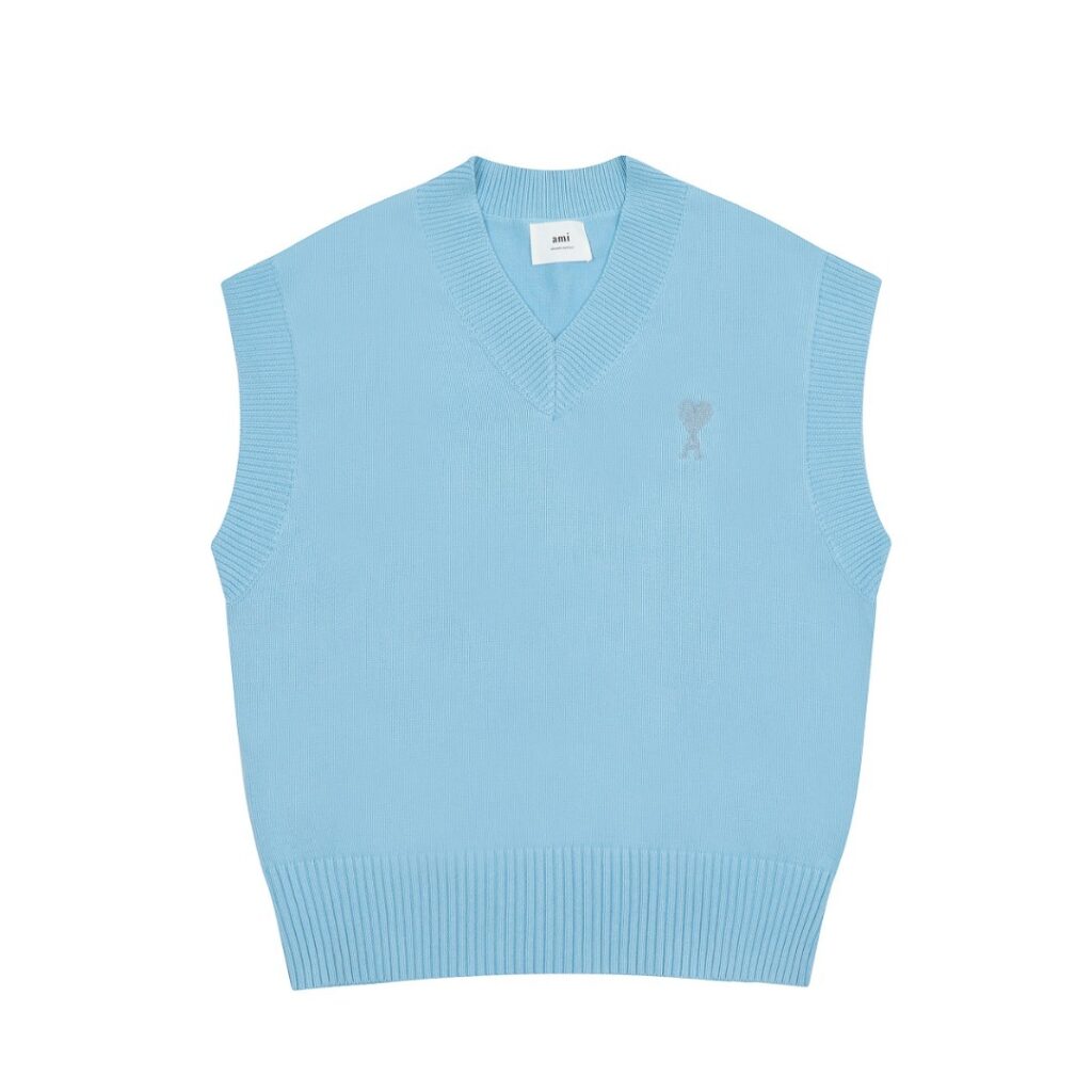 Ami Paris Ami de Coeur Tonal Patch Sleeveless V-Neck Sweater