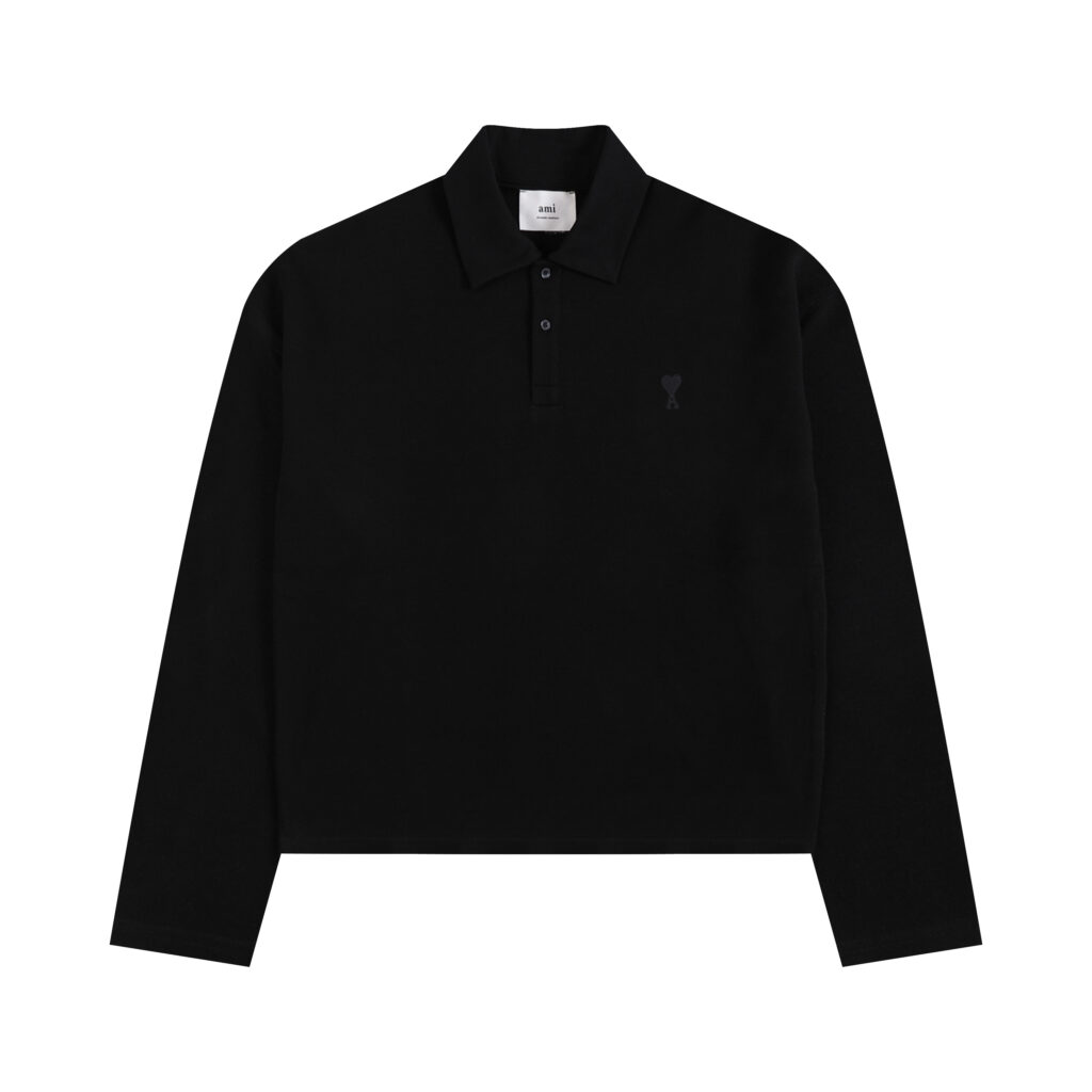 Ami Paris Ami de Coeur Tonal Patch Long Sleeve Polo