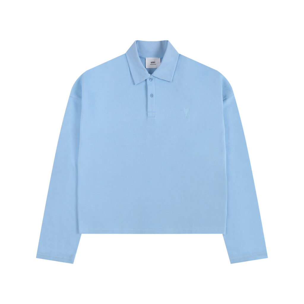 Ami Paris Ami de Coeur Tonal Patch Long Sleeve Polo