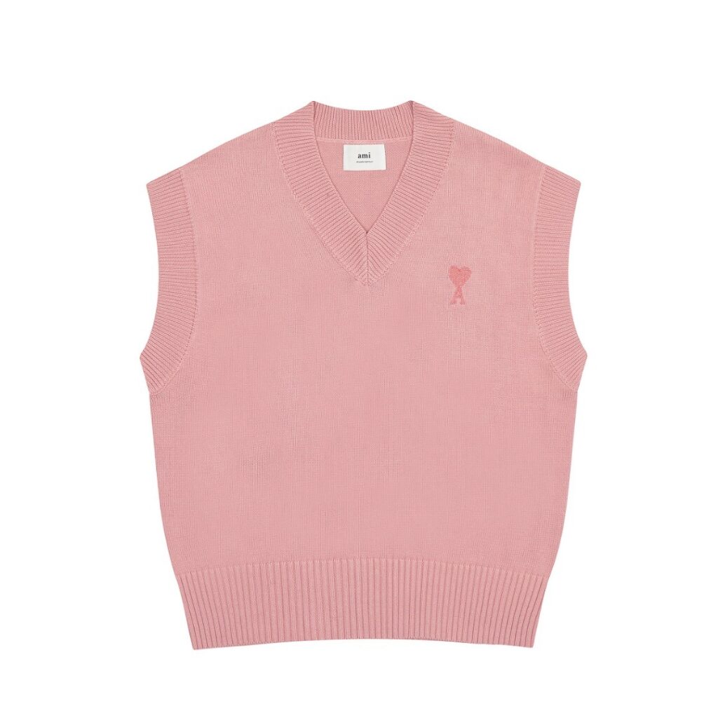 Ami Paris Ami de Coeur Tonal Patch Sleeveless V-Neck Sweater