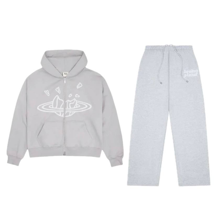 Broken Planet Heather Grey Zip Up Tracksuit