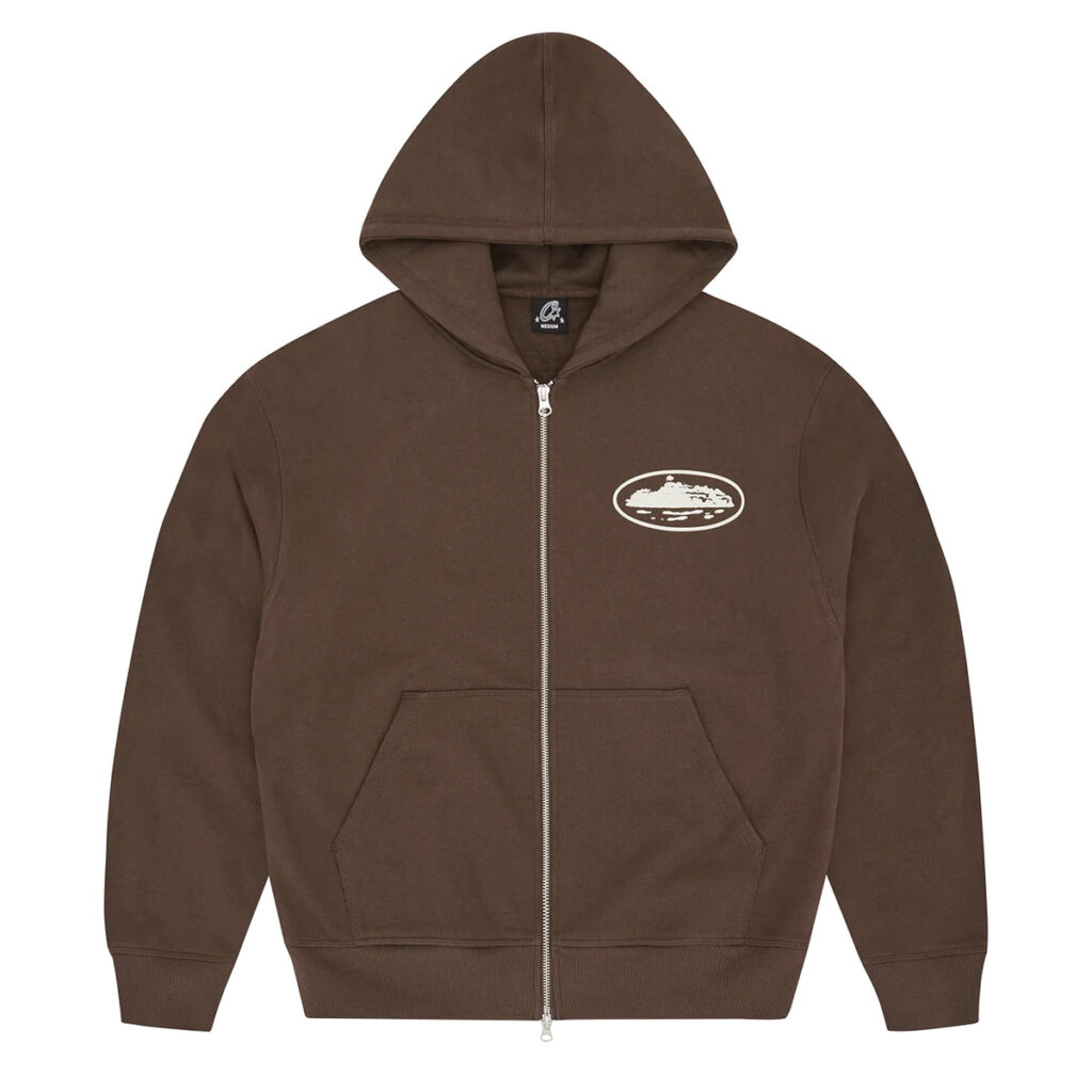 Corteiz Island Puff Print Zip Hoodie Brown1