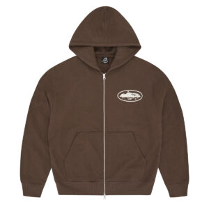 Corteiz Island Puff Print Zip Hoodie Brown1