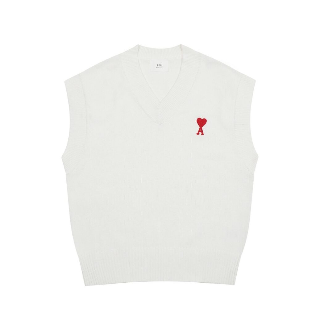Ami Paris Ami de Coeur Tonal Patch Sleeveless V-Neck Sweater