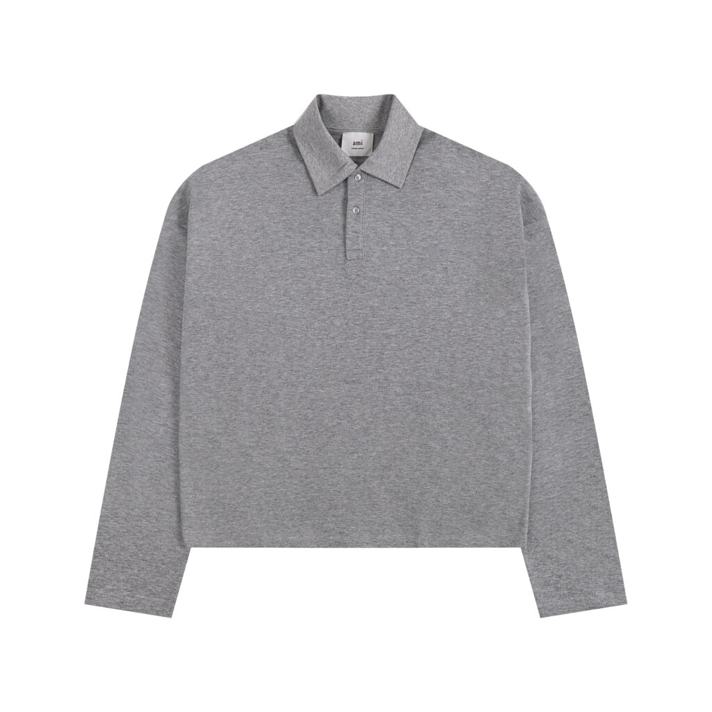 Ami Paris Ami de Coeur Tonal Patch Long Sleeve Polo