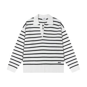Ami Paris Striped Logo Polo Sweater