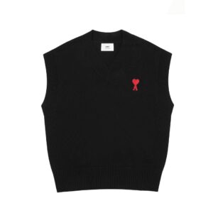 Ami Paris Ami de Coeur Tonal Patch Sleeveless V-Neck Sweater
