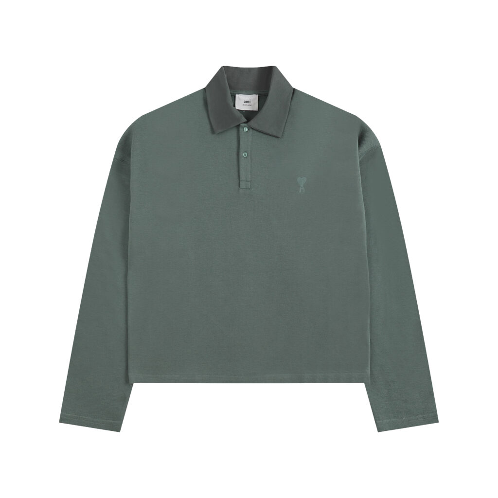 Ami Paris Ami de Coeur Tonal Patch Long Sleeve Polo