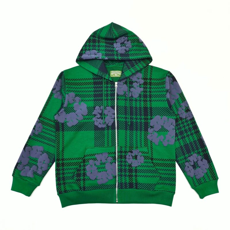 Denim Tears Plaid Cotton Wreath Zip Hoodie Green