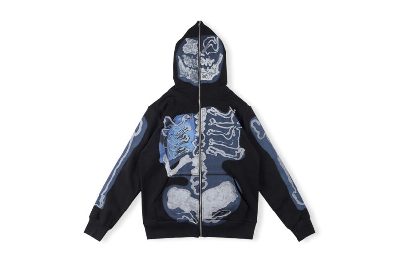 Travis Scott Fragment Skeleton Graffiti Zip Hoodie Black
