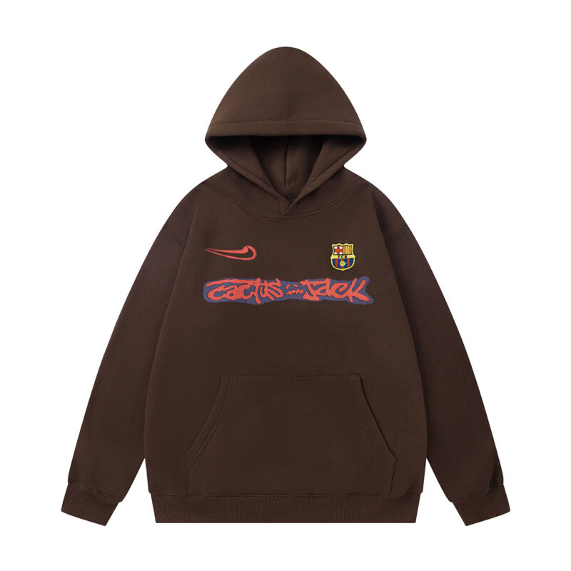 Travis Scott x Nike x FC Barcelona Spray Logo Hoodie Brown