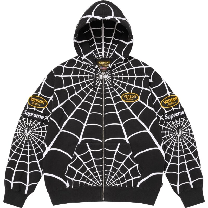 Supreme Vanson Leathers Spider-Man Zip Hoodie Black