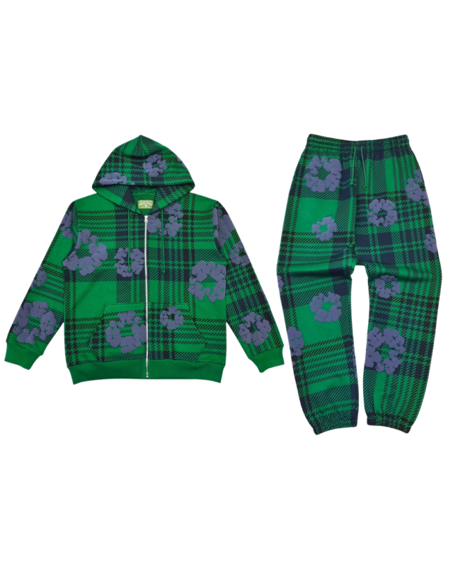 Denim Tears Plaid Cotton Wreath Zip Set Green