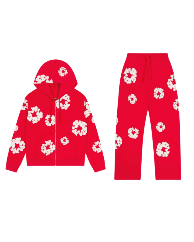 Denim Tears Cotton Wreath Baggy Zip Set Red