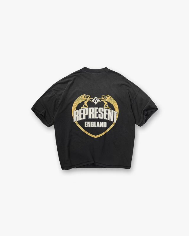 Represent Angel Border T-Shirt Quartz Stained Black1