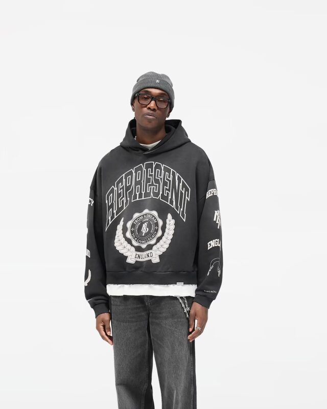 Represent Legacy Crest Hoodie Stained Black2